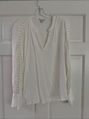 Joie Ivory Button-Trim V-Neck Blouse